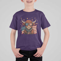 Funny Highland Cow T Shirt For Kid USA Flag Patriotic Cow Farmer - Wonder Print Shop