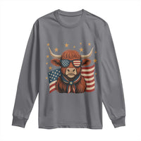 Funny Highland Cow Long Sleeve Shirt USA Flag Patriotic Cow Farmer - Wonder Print Shop