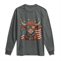 Funny Highland Cow Long Sleeve Shirt USA Flag Patriotic Cow Farmer - Wonder Print Shop