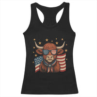 Funny Highland Cow Racerback Tank Top USA Flag Patriotic Cow Farmer - Wonder Print Shop