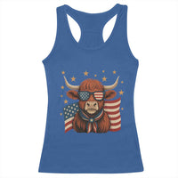 Funny Highland Cow Racerback Tank Top USA Flag Patriotic Cow Farmer - Wonder Print Shop