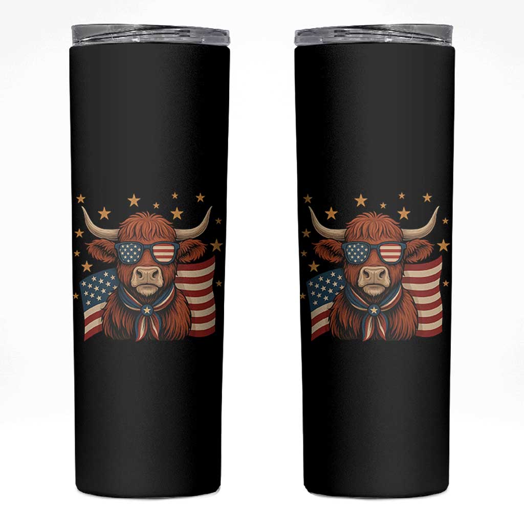 Funny Highland Cow Skinny Tumbler USA Flag Patriotic Cow Farmer