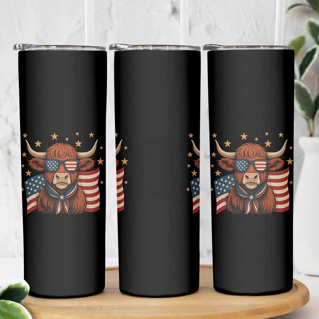 Funny Highland Cow Skinny Tumbler USA Flag Patriotic Cow Farmer