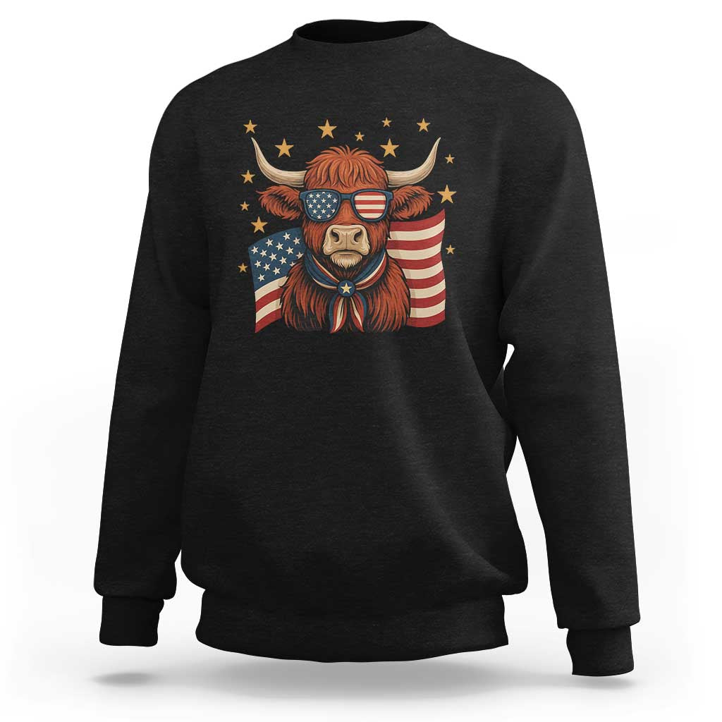 Funny Highland Cow Sweatshirt USA Flag Patriotic Cow Farmer - Wonder Print Shop