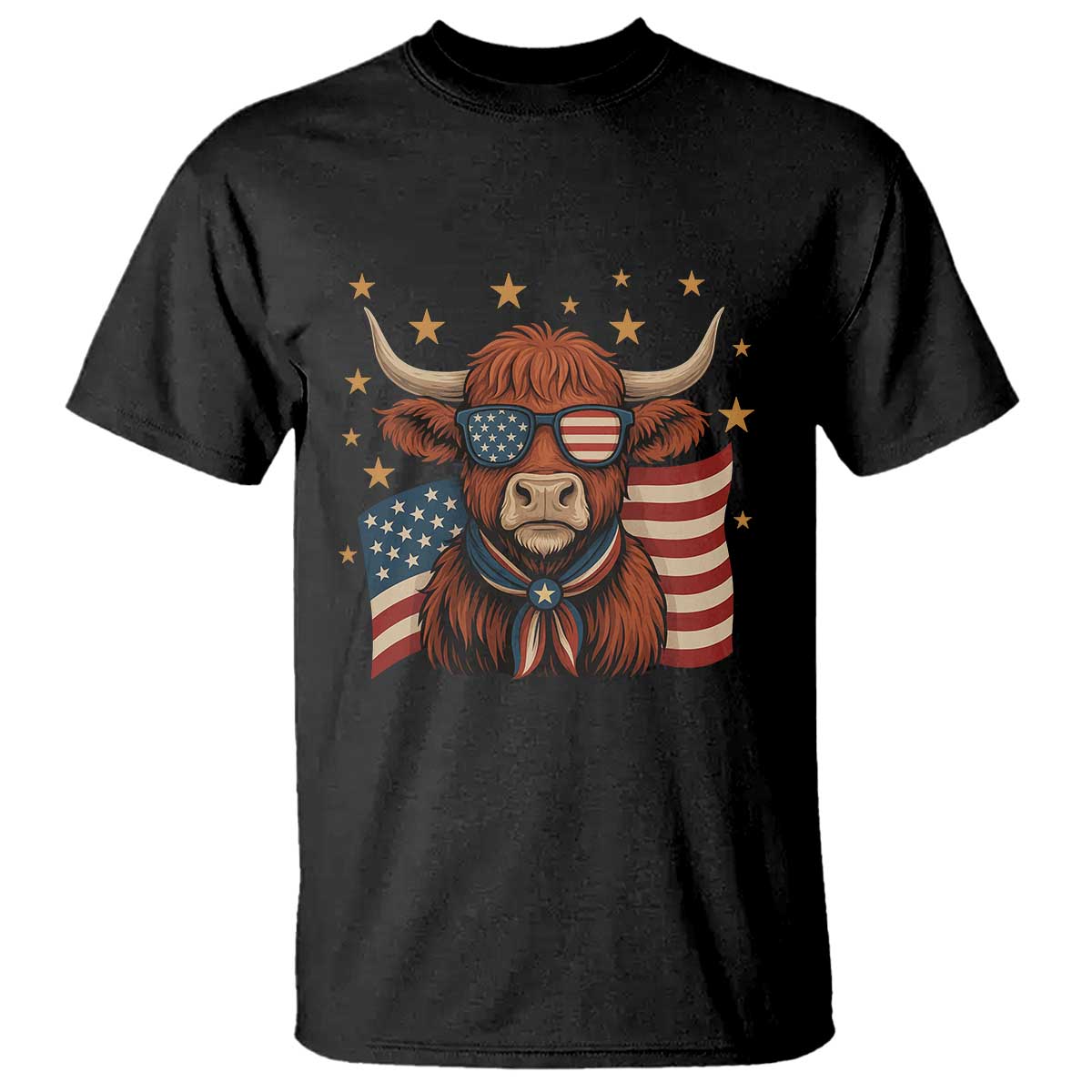 Funny Highland Cow T Shirt USA Flag Patriotic Cow Farmer - Wonder Print Shop