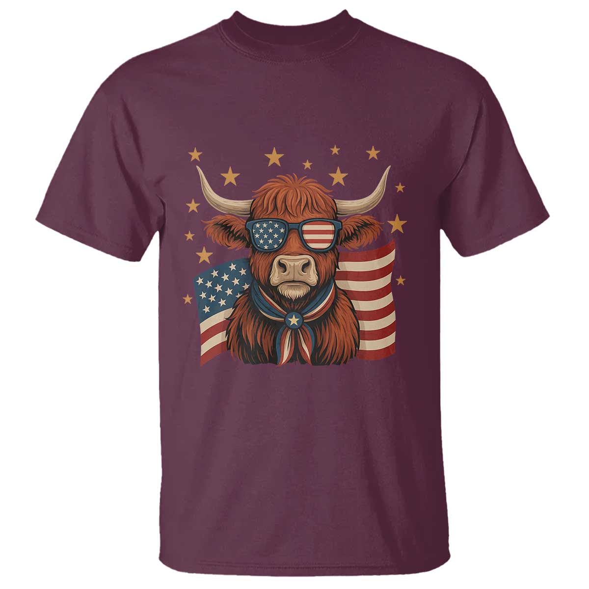 Funny Highland Cow T Shirt USA Flag Patriotic Cow Farmer - Wonder Print Shop