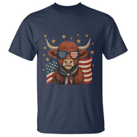 Funny Highland Cow T Shirt USA Flag Patriotic Cow Farmer - Wonder Print Shop
