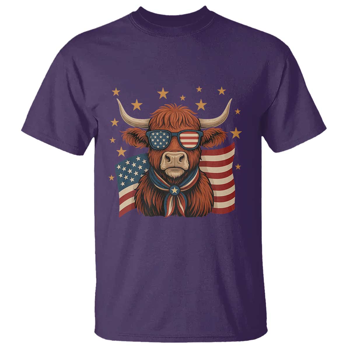 Funny Highland Cow T Shirt USA Flag Patriotic Cow Farmer - Wonder Print Shop
