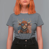 Funny Highland Cow T Shirt For Women USA Flag Patriotic Cow Farmer - Wonder Print Shop