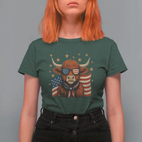 Funny Highland Cow T Shirt For Women USA Flag Patriotic Cow Farmer - Wonder Print Shop