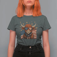 Funny Highland Cow T Shirt For Women USA Flag Patriotic Cow Farmer - Wonder Print Shop