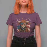 Funny Highland Cow T Shirt For Women USA Flag Patriotic Cow Farmer - Wonder Print Shop