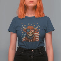 Funny Highland Cow T Shirt For Women USA Flag Patriotic Cow Farmer - Wonder Print Shop