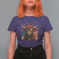 Funny Highland Cow T Shirt For Women USA Flag Patriotic Cow Farmer - Wonder Print Shop