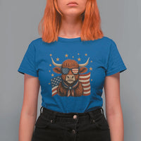 Funny Highland Cow T Shirt For Women USA Flag Patriotic Cow Farmer - Wonder Print Shop