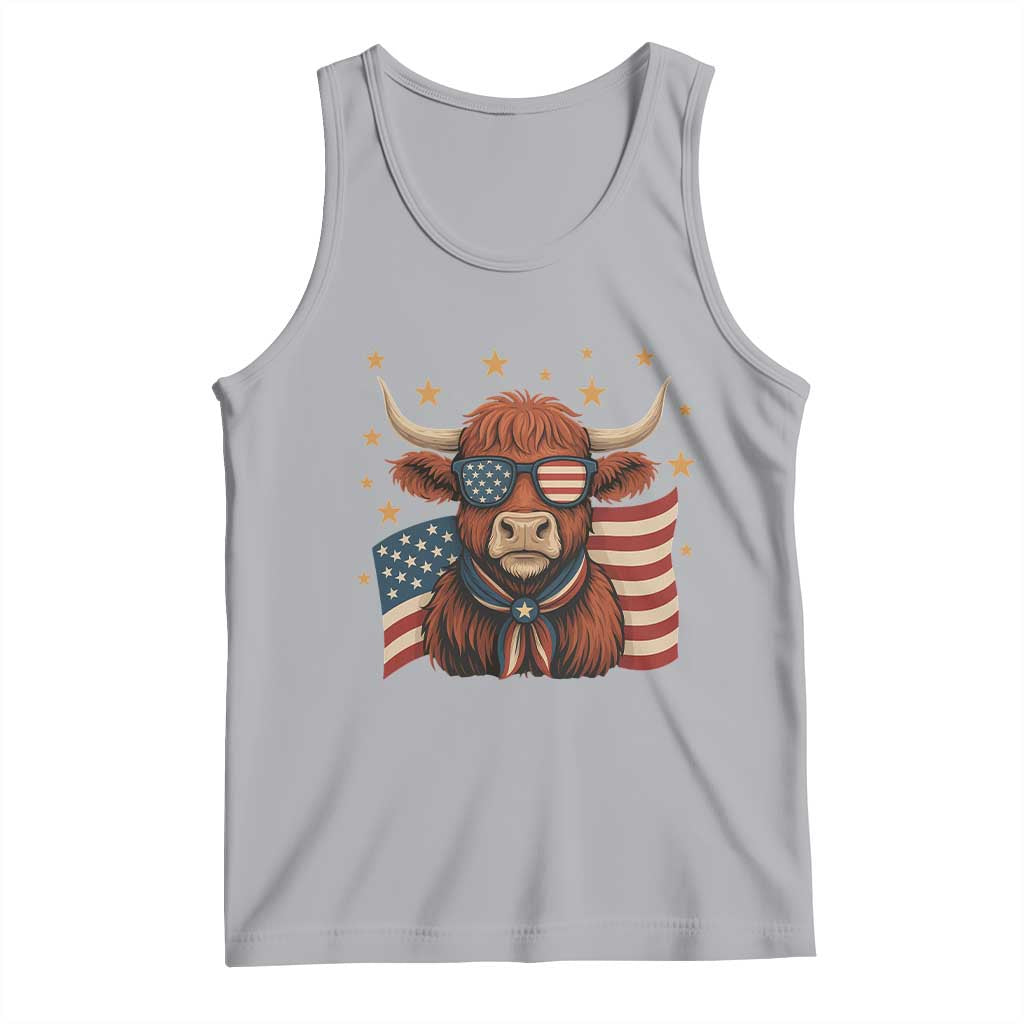 Funny Highland Cow Tank Top USA Flag Patriotic Cow Farmer - Wonder Print Shop
