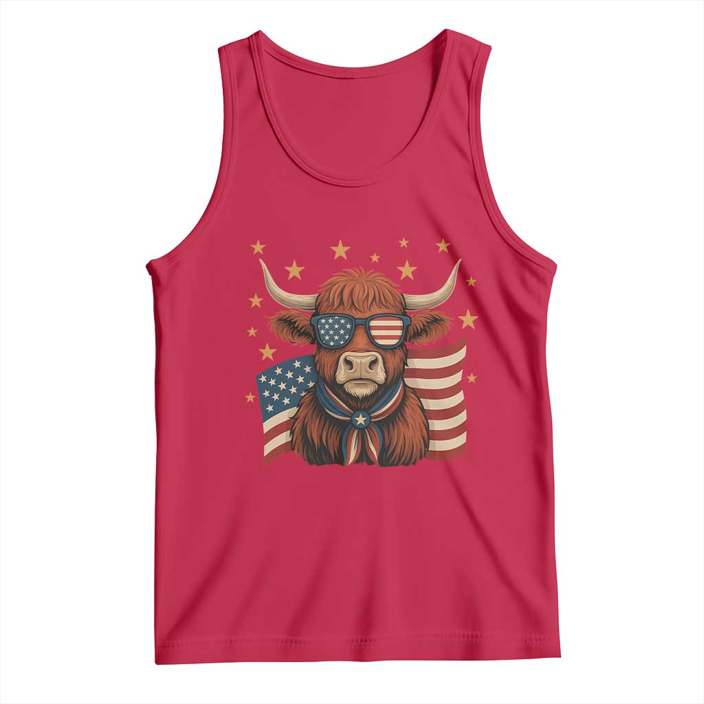 Funny Highland Cow Tank Top USA Flag Patriotic Cow Farmer - Wonder Print Shop