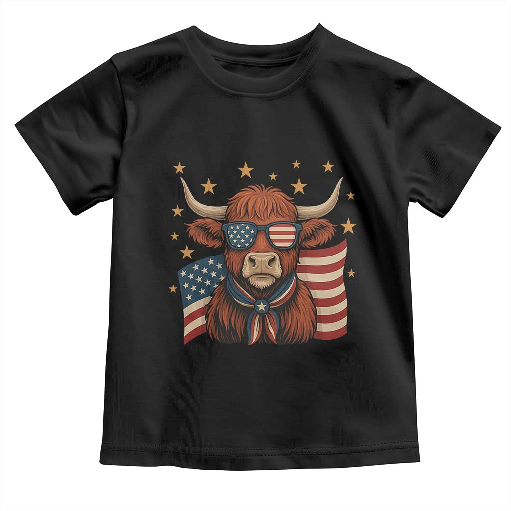 Funny Highland Cow Toddler T Shirt USA Flag Patriotic Cow Farmer - Wonder Print Shop