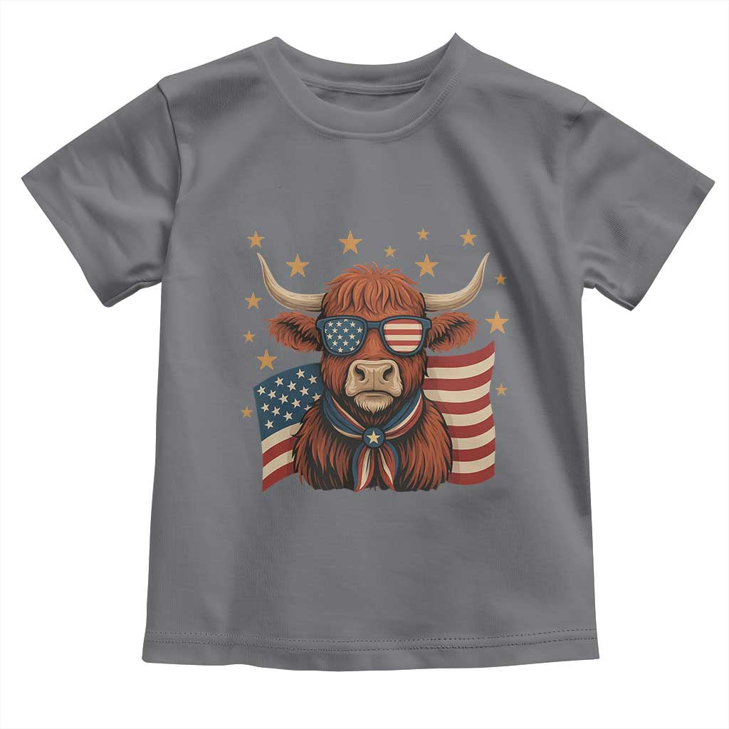 Funny Highland Cow Toddler T Shirt USA Flag Patriotic Cow Farmer - Wonder Print Shop