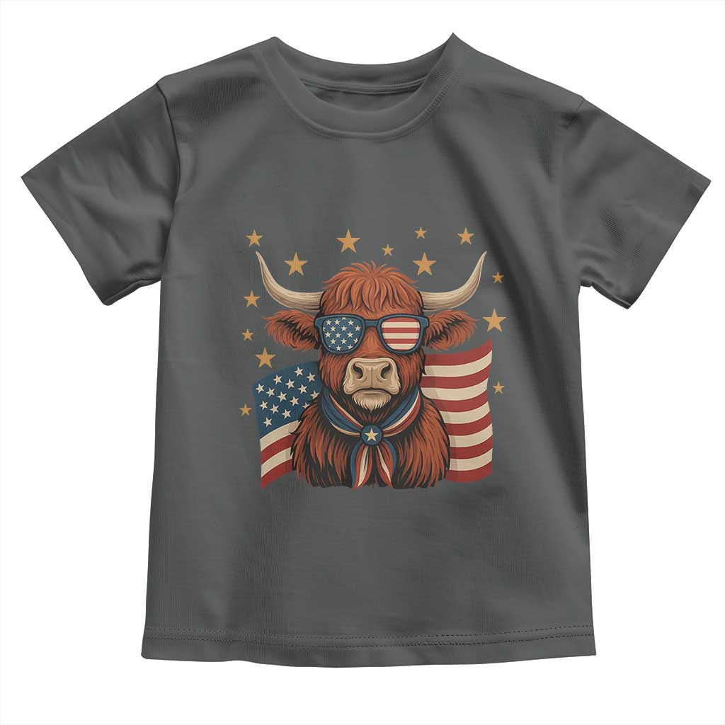 Funny Highland Cow Toddler T Shirt USA Flag Patriotic Cow Farmer - Wonder Print Shop