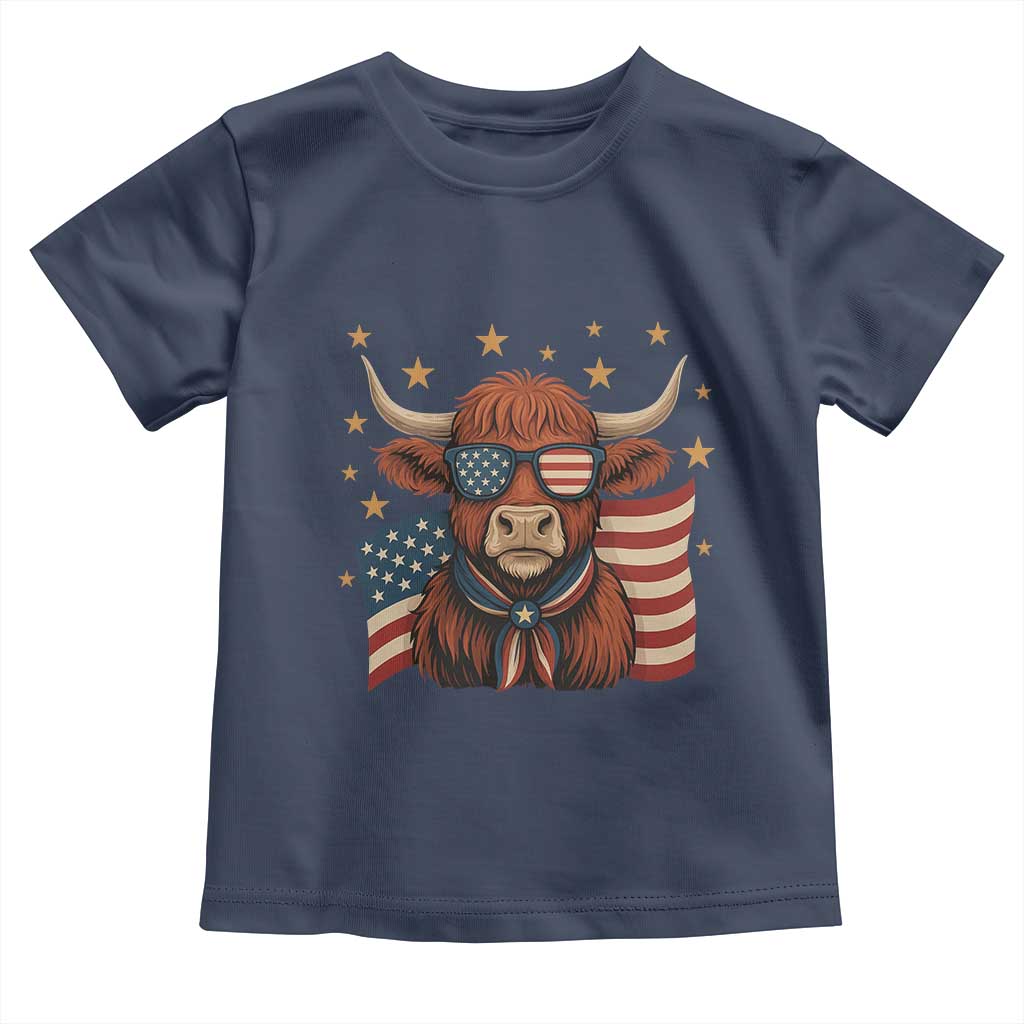 Funny Highland Cow Toddler T Shirt USA Flag Patriotic Cow Farmer - Wonder Print Shop