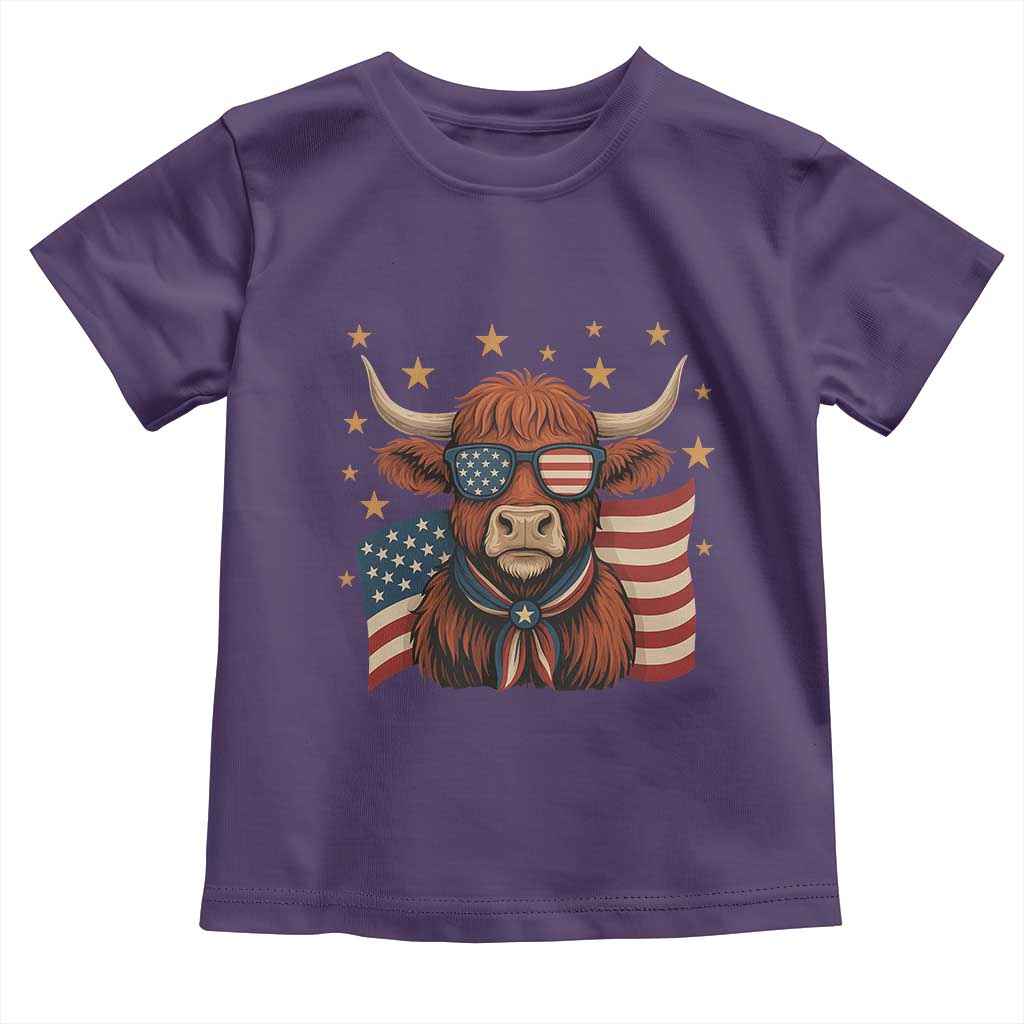 Funny Highland Cow Toddler T Shirt USA Flag Patriotic Cow Farmer - Wonder Print Shop