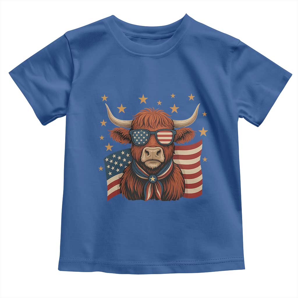 Funny Highland Cow Toddler T Shirt USA Flag Patriotic Cow Farmer - Wonder Print Shop