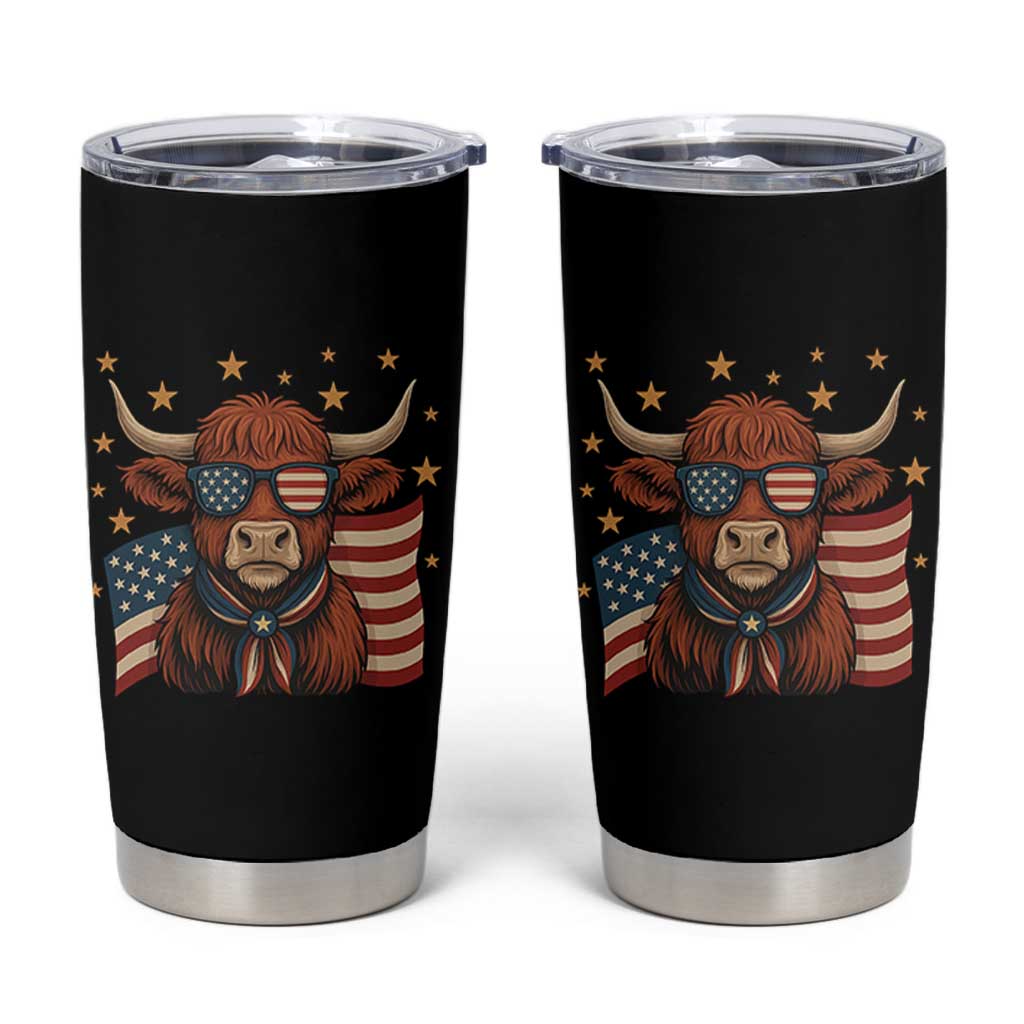 Funny Highland Cow Tumbler Cup USA Flag Patriotic Cow Farmer