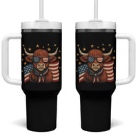 Funny Highland Cow Tumbler With Handle USA Flag Patriotic Cow Farmer