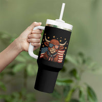 Funny Highland Cow Tumbler With Handle USA Flag Patriotic Cow Farmer