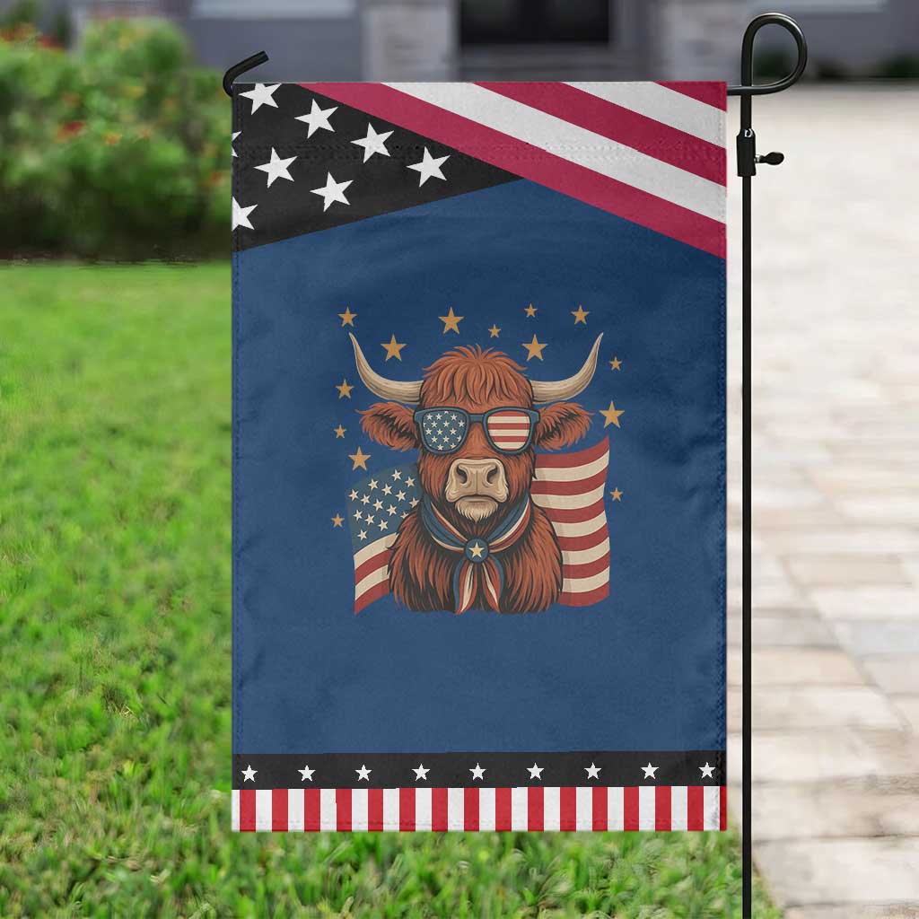 Funny Highland Cow Garden Flag USA Flag Patriotic Cow Farmer