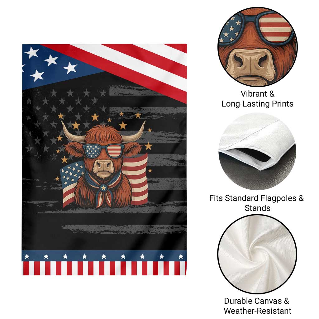 Funny Highland Cow Garden Flag USA Flag Patriotic Cow Farmer
