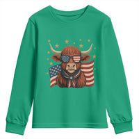 Funny Highland Cow Youth Sweatshirt USA Flag Patriotic Cow Farmer - Wonder Print Shop