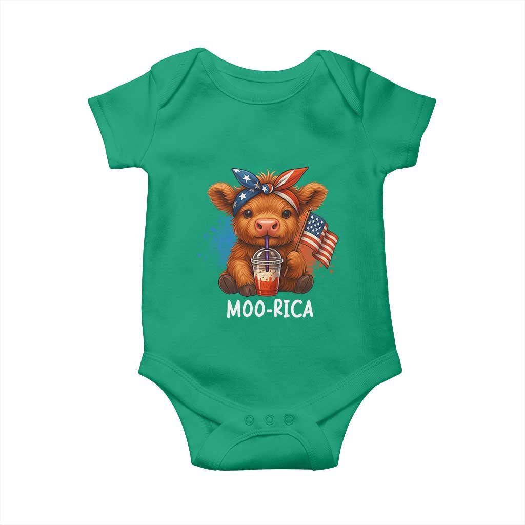 Funny Highland Cow Patriotic Baby Onesie Moo Rica USA Flag Cow Farmer - Wonder Print Shop