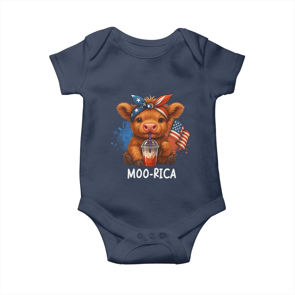 Funny Highland Cow Patriotic Baby Onesie Moo Rica USA Flag Cow Farmer - Wonder Print Shop