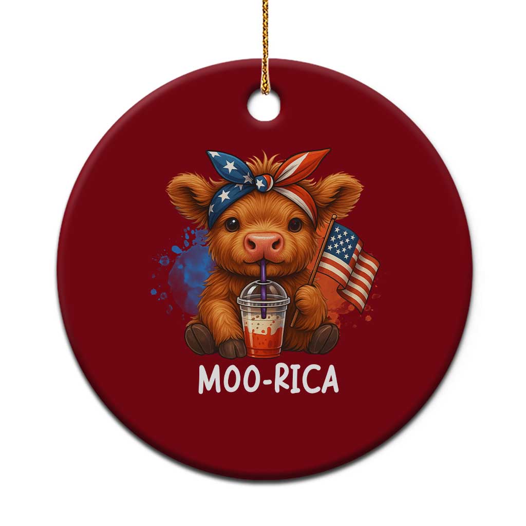 Funny Highland Cow Patriotic Ceramic Ornament Moo Rica USA Flag Cow Farmer - Wonder Print Shop