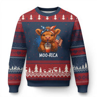 Funny Highland Cow Patriotic Ugly Christmas Sweater Moo Rica USA Flag Cow Farmer - Wonder Print Shop