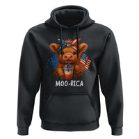 Funny Highland Cow Patriotic Hoodie Moo Rica USA Flag Cow Farmer - Wonder Print Shop