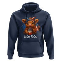 Funny Highland Cow Patriotic Hoodie Moo Rica USA Flag Cow Farmer - Wonder Print Shop