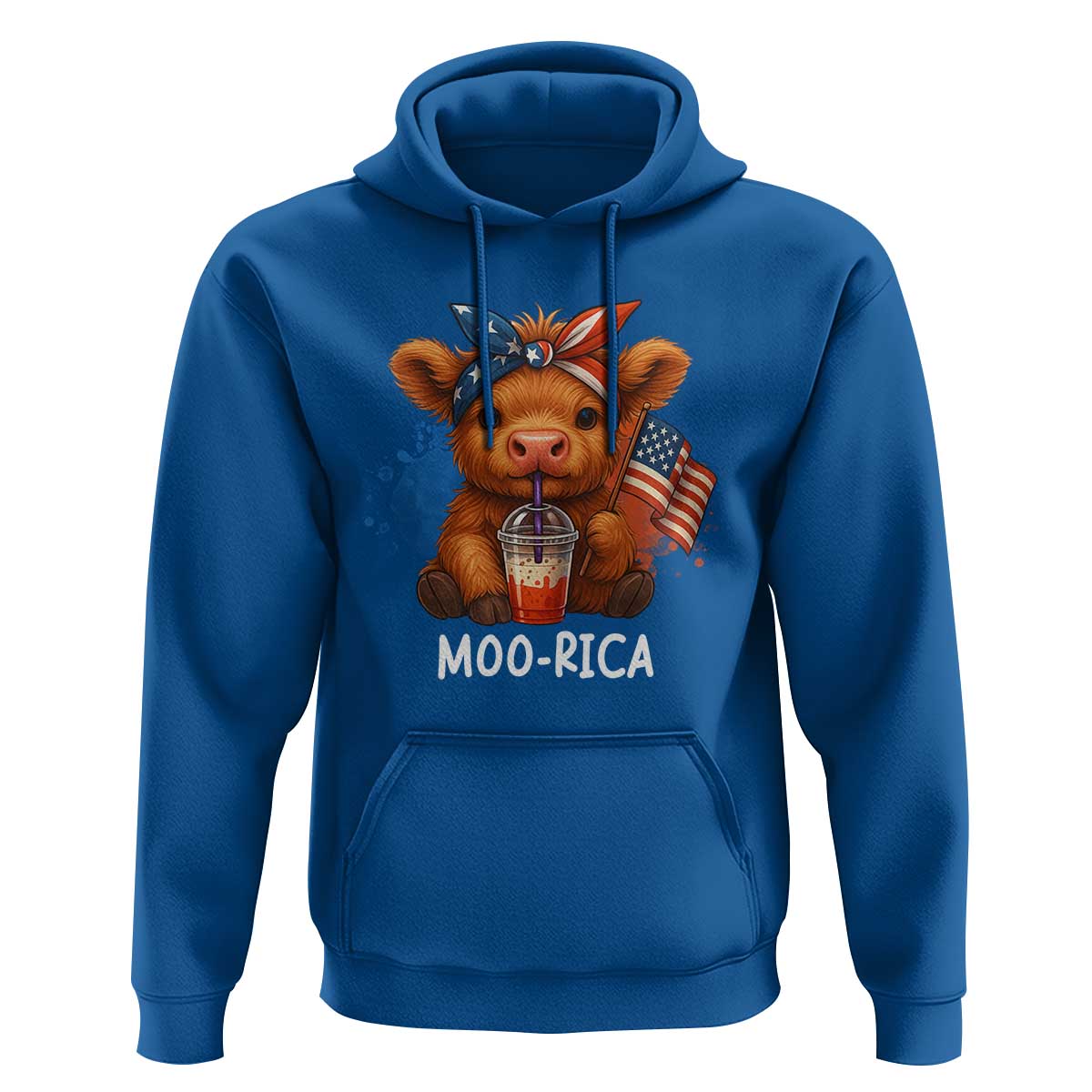 Funny Highland Cow Patriotic Hoodie Moo Rica USA Flag Cow Farmer - Wonder Print Shop