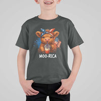 Funny Highland Cow Patriotic T Shirt For Kid Moo Rica USA Flag Cow Farmer - Wonder Print Shop
