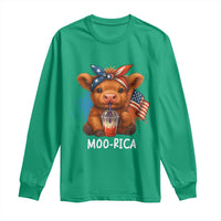 Funny Highland Cow Patriotic Long Sleeve Shirt Moo Rica USA Flag Cow Farmer - Wonder Print Shop