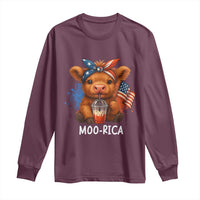 Funny Highland Cow Patriotic Long Sleeve Shirt Moo Rica USA Flag Cow Farmer - Wonder Print Shop