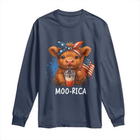 Funny Highland Cow Patriotic Long Sleeve Shirt Moo Rica USA Flag Cow Farmer - Wonder Print Shop
