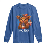 Funny Highland Cow Patriotic Long Sleeve Shirt Moo Rica USA Flag Cow Farmer - Wonder Print Shop