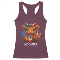 Funny Highland Cow Patriotic Racerback Tank Top Moo Rica USA Flag Cow Farmer - Wonder Print Shop