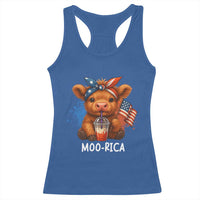 Funny Highland Cow Patriotic Racerback Tank Top Moo Rica USA Flag Cow Farmer - Wonder Print Shop