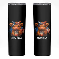 Funny Highland Cow Patriotic Skinny Tumbler Moo Rica USA Flag Cow Farmer
