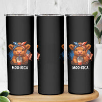 Funny Highland Cow Patriotic Skinny Tumbler Moo Rica USA Flag Cow Farmer