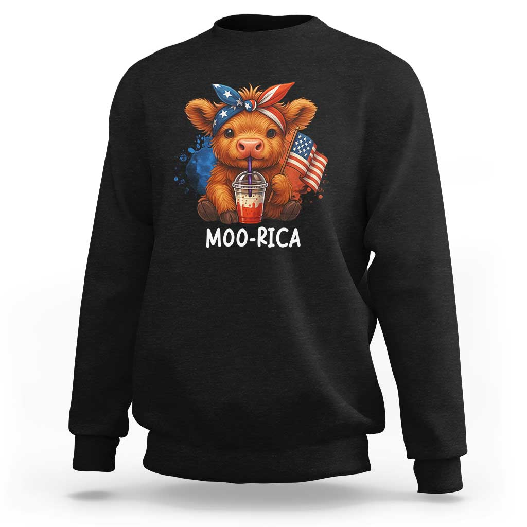 Funny Highland Cow Patriotic Sweatshirt Moo Rica USA Flag Cow Farmer - Wonder Print Shop